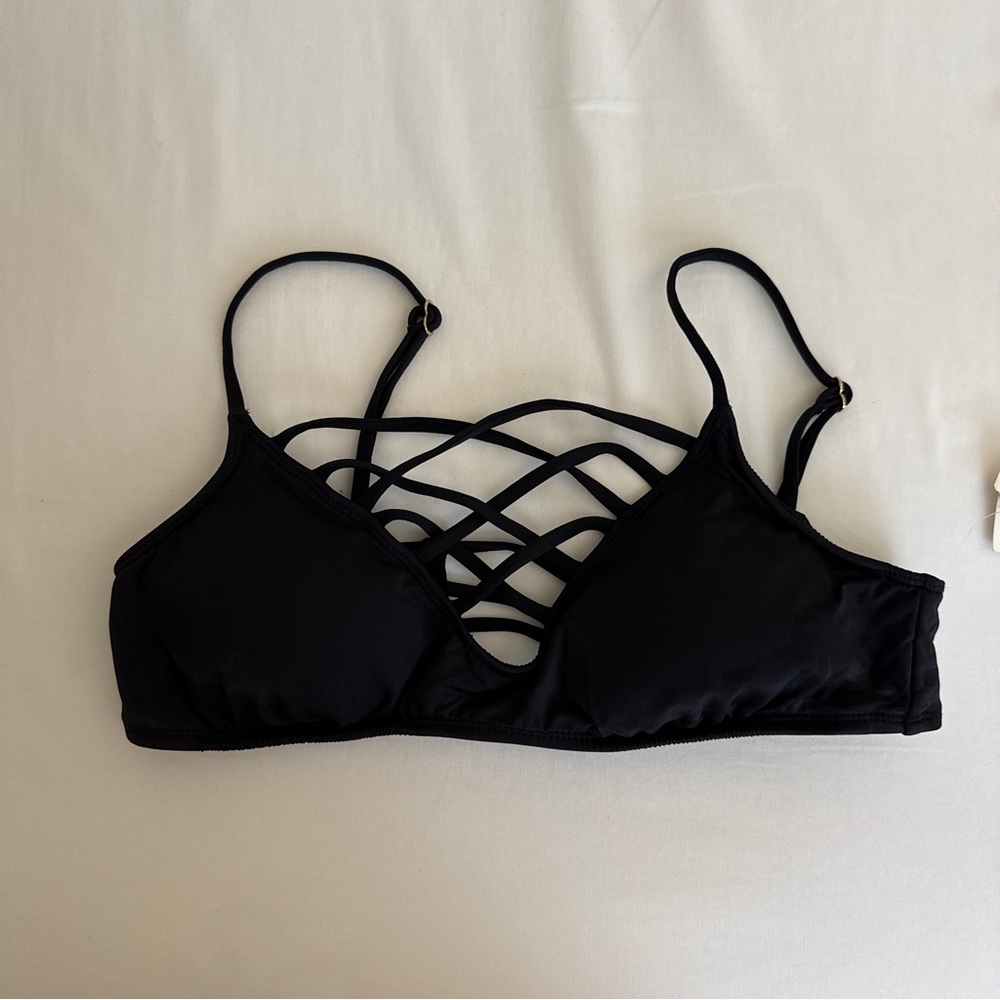 Bar III Womens Strappy Bralette Bikini Top in black size L